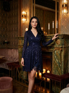 Faux-Wrap Overlap Hem Sequined Dress