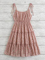 Pinky Leopard Ruffle Trim Chiffon Cami Dress
