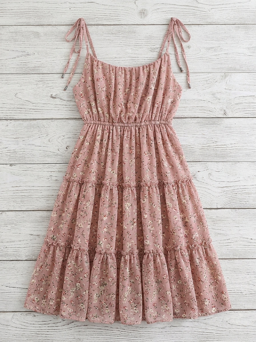 Pinky Leopard Ruffle Trim Chiffon Cami Dress