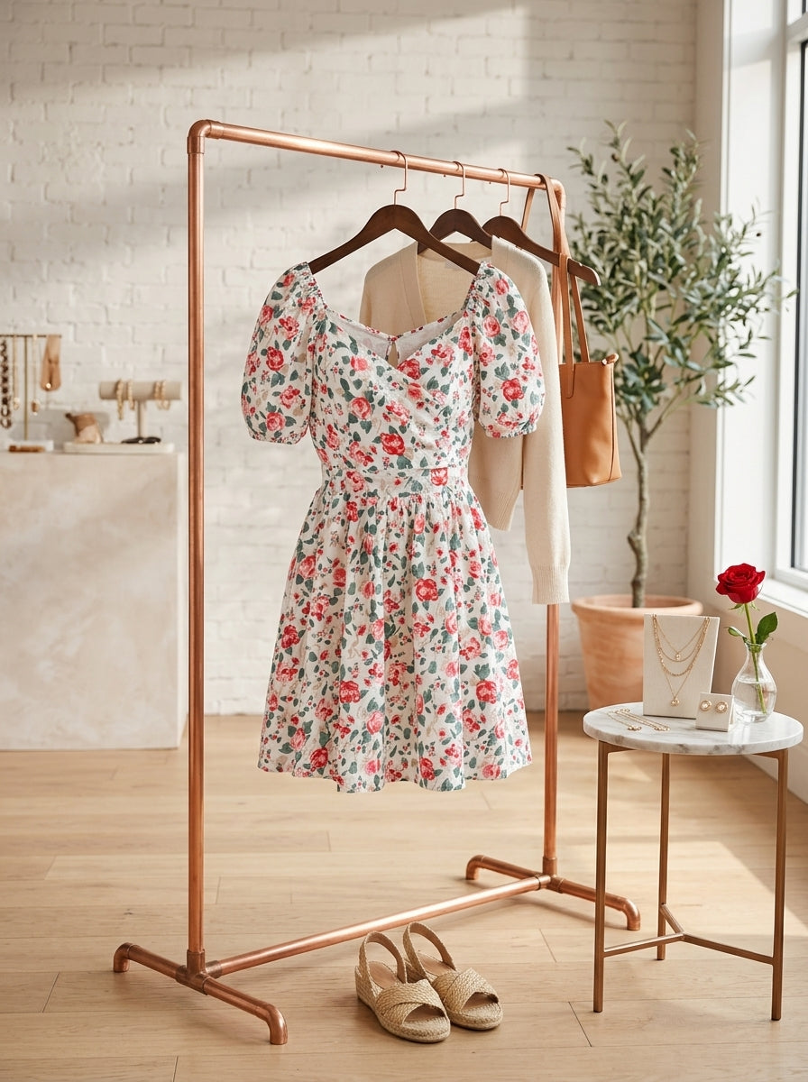 Red Rose Blossom Watercolor Tie Back Dress