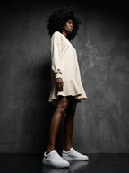 Ruffle Hem Sleeves Shift Mini Dress | Cream