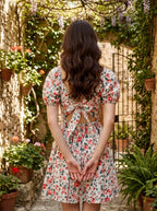 Red Rose Blossom Watercolor Tie Back Dress