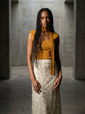 Square Neck Sleeveless Knit Top with Sash | Pumpkin