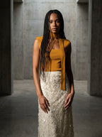 Square Neck Sleeveless Knit Top with Sash | Pumpkin