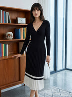 Soft Knit Contrast Hem Wrap Midi Dress | Black